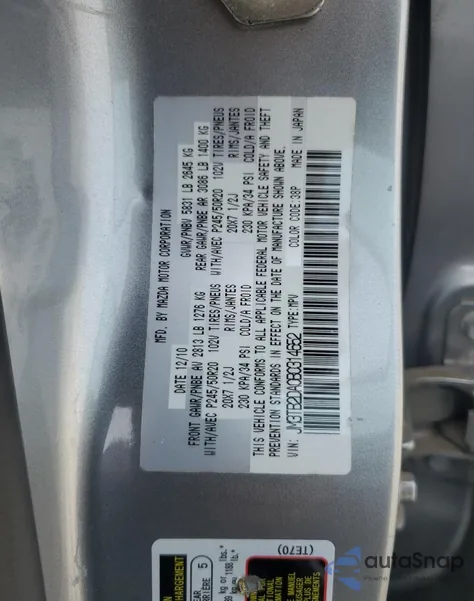 2011 Mazda Cx-9 from USA, damaged, VIN JM3TB2DA0B0314652